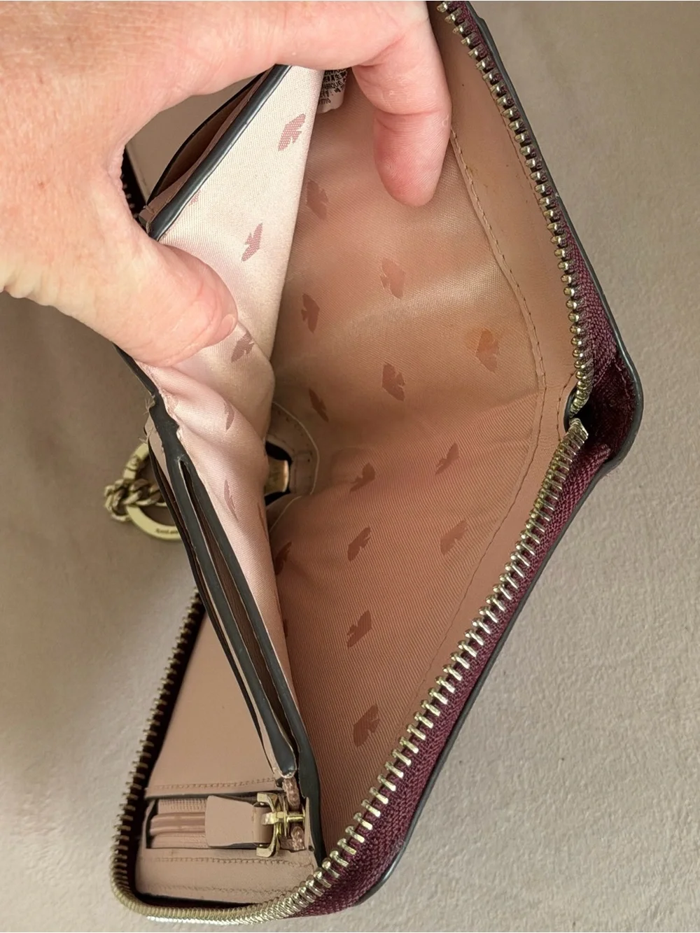 Kate Spade WLRU5425 Burgundy Blush Saffiano Leather Zip Around Bifold Wallet